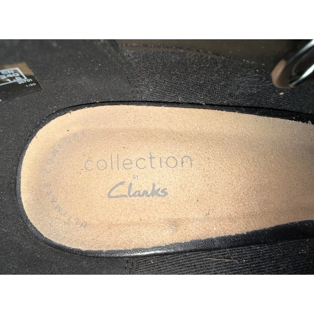 Clarks Womens Black Suede Leather Mary Jane‎ Pumps Buckle Strap Heels Round Toe